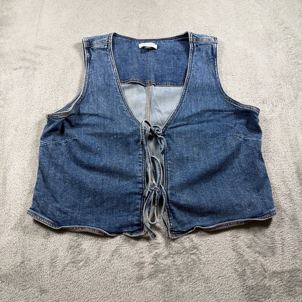 American Eagle Denim Vest Women Size L Blue Tie Front Sleeveless Crop